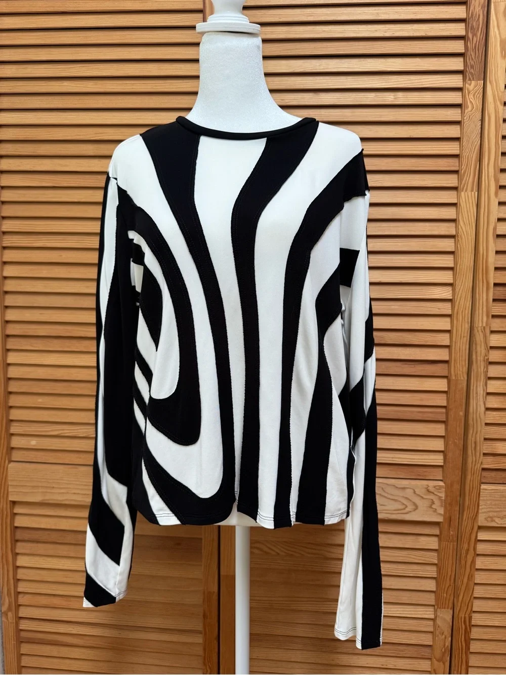 Tory Burch Black & White Graphic Zebra Print Long Sleeve Jersey Top XL